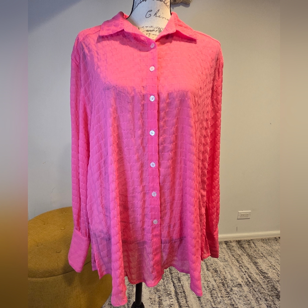 FREE PEOPLE Pink Button-Up Long Sleeves Women's Top, Size XS.